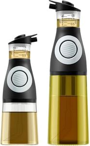 Belwares Oil and Vinegar Dispenser Set - New & Improved Dripless Oil Dispenser for Kitchen with Built-In Measuring Cup - Dishwasher Safe Olive Oil Dispenser Bottles - 2 Glass Oil Bottles for Kitchen
