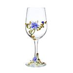 XUDREZ Painted Enamel Flower Lead-Free Wine Glasses,320ml/10.8 OZ Red/White Crystal Wine Glasses (Blue Cup Lily)