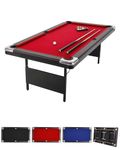 7FT Folding Pool Table for Adults & Family, Portable Billiards Table Set with Balls, 2 Cues, Chalk & Felt Brush, Space-Saving Design, Height Adjustable, Ideal for Home, Game Room, Basement, Red