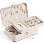 Vlando 2023 Lockable Jewelry Box,Faux Leather Jewelry Organizer for Women,Medium Jewelry Case Storage with 2 Drawn,Earrings Necklace Boxes Gift Box Packaging White