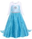 AmzBarley Dress for Girls Kids Snow Queen Elsa Princess Dressing up Costume Childs Halloween Cosplay Birthday Party Gowns Blue 5-6 Years