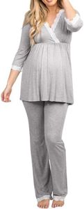 KAMONG Womens Cotton Maternity Pregnancy Nursing Pajama Sets Sleepwear Long Sleeve for Delivery Breastfeeding in Hospital, Grey, Large