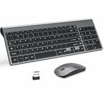 Wireless Keyboard and Mouse with Mouse Pad Ultra Slim Combo, MOOJAY 2.4G USB Quiet Compact Scissor Switch Keyboard Mice Set with Cover, 2 AA and 2 AAA Batteries, for Laptop/PC/Windows - Gray Black