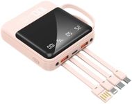 10000mAh Portable Cell Phone Charger with Built in Cables and Flashlight Power Bank External Battery Pack Compatible with iPhone Samsung Google LG iPad and More (Pink)