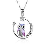 YFN Owl Necklace Inspirational Jewelry Sterling Silver Never Give Up Owl Gifts Moon Star Necklace for Women, Crystal, Cubic Zirconia