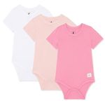 Bramble & Bear (3/6 Pack) Short Sleeve Baby Vests - Organic Cotton Unisex Baby Bodysuit Vests for 0-3 Years - Comfortable Baby Bodysuits for Boys & Girls - Pink/White, 12-18 Months, (Pack of 3/6)