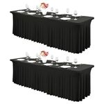 2 Pack 8Ft Black Spandex Table Skirts, Stretch Tablecloth with Skirt Easy to Install Wrinkle Resistant Fitted Stretchable Table Skirt for Wedding Party Banquet Trade Show