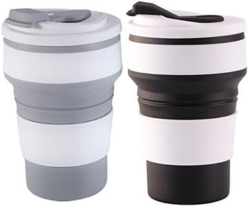 Trrcylp 2 Pack Collapsible Coffee Cup with Lids for Travel Silicone BPA Free12OZ Durable Reusable Portable Mug Perfect for Camping and Hiking (350ml Black+Grey)