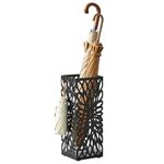 SONGMICS Umbrella Stand, Umbrella Holder for Entryway, Steel Square Umbrella Rack Organizer Freestanding, for Canes Walking Sticks, with a Detachable Drip Tray, 4 Hooks, Black ULUC026B33