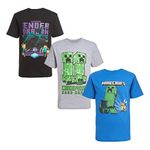 Minecraft Boys Creeper & Characters 3 Pack T-Shirt Set (Black/Gray Heather/Blue, 10/12)