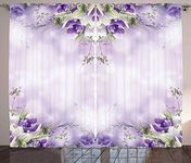 Ambesonne Nature Modern Home Cottage Decor, Romantic Flowers Floral Art Print Chic Garden Park Cafe, Bedroom Living Room Curtain 2 Panels Set, 108 X 84 Inches, Lilac Purple White Green