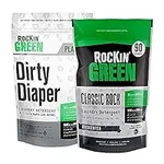 Rockin’ Green Dirty Diaper Laundry Detergent (45oz) Bundle with Classic Rock Laundry Detergent (45oz) | All-Natural and Vegan | Unscented and Fragrance Free | Safe for Cloth Diaper & Sensitive Skin