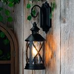 TRIROCKS Battery Powered Hanging Lantern Outdoor Wall Light Lantern Cordless Metal Table Lamp Vintage Bedside Lamp with Edison Bulb for Patio Garden Indoor Porch Home Deco (Black)