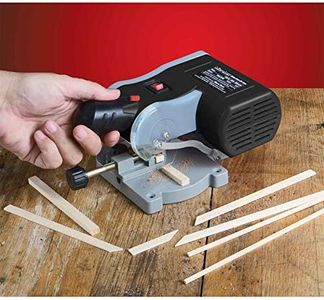 MicroLux® Mini Miter/Cut-Off Saw, includes a powerful 7800 rpm motor, has precision accuracy to cut steel, brass, aluminum, wood, rods, tubing, square stock, molding, plastic, and almost anything
