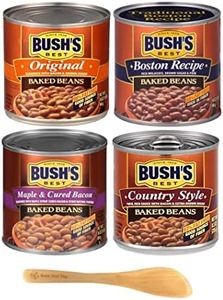 Baked Beans, Original, Boston Recipe, Maple & Cured Bacon, and Country Style, 16 Ounce (Pack of 4) - with Make Your Day Mini Bamboo Spatula