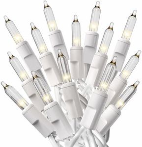 Prextex Christmas Lights (10 Feet, 50 Lights) - Clear White Christmas Tree Lights with White Wire - Indoor/Outdoor Waterproof String Lights - Warm White Twinkle Lights