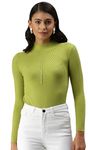 ICW Women Knit-Rib Stretchable Winter High Neck Full Sleeves Pull Over Top (One Size Bust 28-34 Inch) 112 (Green)