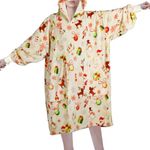 Easy-Going Christmas Oversized Wearable Blankets Hoodie, Super Soft and Warm Extra Long Flannel Hoodie Blanket Sweatshirt Sweater, One Size Fits All, Christmas Beige