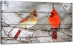 LevvArts - Modern Canvas Wall Decor Northern Cardinals on Tree Pictures Red Birds Painting for Home Living Room Decor Winter Scene Artwork Framed Ready to Hang,20x36inches