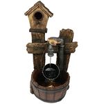 Sunnydaze Bird House Leaking Pipe Water Fountain with LED Light, Outdoor Garden and Patio Feature, 29 Inch Tall