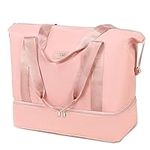 Women Weekender Bag, Overnight Duffel Bag, Travel Bags for Women Carry On, Personal Item Travel Bag Airplane, Sac De Voyage Femme, Sports Gym Duffle Bag with Shoe Compartment (Pink)