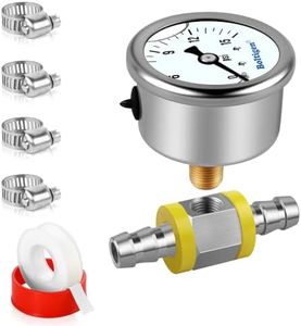 Boltigen Fuel Pressure Gauge, 1/8'' NPT Inline Fuel Pressure Guage Kit with 3/8'' Barb, Stainless Steel, 0-15Psi Glycerin Filled, Center Back Mount (White)
