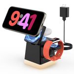 JoyGeek 3-in-1 Charger Stand for Fitbit Watch: Foldable Wireless Charging Station with Night Lights - Magnetic Charger Dock for Fitbit Charge 6/Charge 5/Luxe,iPhone 15-12 Series, AirPods