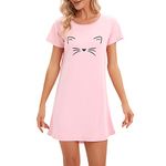 Hotolove Nightgown Womens Cotton Night Shirt for Sleeping Sleepwear Short Sleeve Cute Print Sleep Shirts S-XXL (Large, Pink)