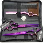 7.0 inch hair scissors set Hair cutting scissors & thinning scissors with razor combs in 1 set (Violet)