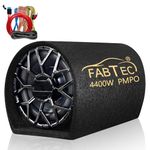 FABTEC 8 Inch Grey Car Bass Tube Subwoofer with Inbuilt Amplifier - Powerful Audio and Deep Bass with Amplifier Wire Kit