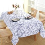 Summer Pastoral Washable Vintage Tablecloth with Blue Floral Patterns, Polyester Wrinkle Resistant Farmhouse Style Table Cloth for Spring, Indoor, Outdoor, Picnic, Dinning Table. 52*70 Blue