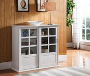 Kings Brand Furniture Wood Curio Cabinet with Glass Sliding Doors, White