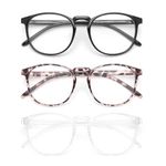 IBOANN Blue Light Blocking Glasses Women/Men, Round Fashion Retro Frame, Vintage Fake Eyeglasses with Clear Lens (3 pack, Light Black & Leopard & Tranparent)