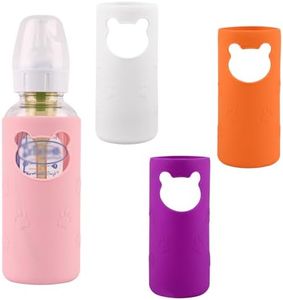 4 Pack Silicone Sleeves for Dr Brown's Glass Baby Bottles, Anti Breakage Baby Bottle Holder, Compatible Dr. Brown's Natural Narrow Glass Baby Bottles 8 oz, BPA Free (White+Pink+Purple+Orange)