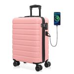 Carry on Luggage AnyZip PC ABS Hardside Luggage with 4 Universal Wheels TSA Lock Suitcase 20 Inch USB (Pink)