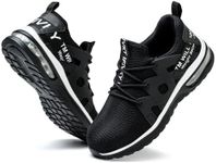 Ifivky Steel Toe Shoes for Women Lightweight Air Cushion Breathable Work Shoes Comfortable Puncture Proof Slip Resistant Safety Shoes Indestructible Composite Toe Sneakers Industrial Footwear Black