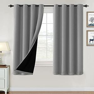 Smarcute 100% Blackout Curtains Thermal Insulated Blackout Curtains Heat and Full Light Blocking Curtains Window Drapes for Living Room with Black Liner 2 Panels Set,Each W132cm x D160cm,Dove Grey