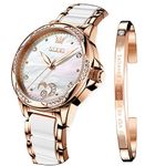 OLEVS Ladies Watches Automatic Elegant Mechanical Analogue Fashion Diamond Dress Date Ceramic Stainless Steel Strap Rose Gold Wrist Watch for Women