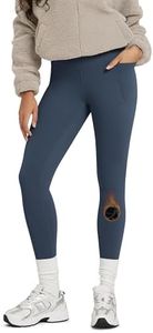 ODODOS Women's Fleece Lined 7/8 Leggings with Pockets Thermal Warm Winter Running Tights - 25" High Waisted Thick Yoga Pants, Navy, Large