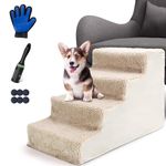 Almcmy 4 Step Dog Stairs, Non-Slip Plastic Pet Stairs Steps with Washable Cover, Dog Ladder Dog Steps for Small Dogs & Cats, Send 1 Pet Grooming Gloves & 1 Lint Roller