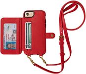 Crossbody Snap On, Leather Purse Wallet Cell Phone Case for New iPhone SE 3 (2022) / 2020 / iPhone 8 / iPhone 7, Red