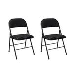 ARIANA HOMEWARE Folding Chairs Padded Fabric Seat - Heavy Duty Metal Frame - Multi-Purpose Foldable Backrest Chair - Easy Fold & Store Cushioned Seats (Black, 2 x Chair)