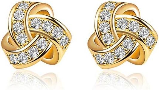 Q&D&S 14K Gold Plated Stud Earrings 925 Sterling Silver CZ Earrings Love Knot Post Cubic Zirconia Earrings For Women (Yellow)
