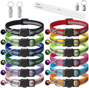 Extodry 14 Pack Reflective-Breakaway Cat Collars with Bells,Safety Buckle Kitten Collar,with Name Tag,Adjustable,Ideal for Girl Cats Male Cats,Pet Supplies,Stuff,Accessories(12 Colors & 2 ID Tags).