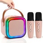 Mini Karaoke Machine for Adults, Portable Karaoke Machine with 2 Wireless Microphones,Karaoke Singing Speaker, Bluetooth Karaoke Microphone, Kids Karaoke Machine, Birthday, Family, Home Party (Pink)