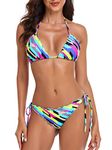 RELLECIGA Women's Wavy Triangle Bikini Set Brazilian Swimwear (Small,Neon Striped)