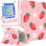 Kidcube for iPad 5th/6th Generation Case, for iPad Air 1st/2nd Gen, for iPad Pro 9.7 Inch Case for Women Girls Cute Folio Cover with Pencil Holder Girly Strawberry Design Rotating Stand Case 2018/2017