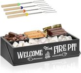 S'Mores Station, Farmhouse Smores Caddy with Handles, Smores Kit for Fire Pit Smores Maker Box, Smores Supplies Container with 4Pcs Extendable Marshmallow Roasting Sticks,Smores Accessories Organizer