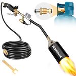 Propane Torch Weed Burner,Blow Torch,High Output 500,000 BTU,Flamethrower with Turbo Trigger Push Button Igniter and 9.8 FT Hose,for Burning Weeds,Roof Asphalt, ice Snow,Road Marking,Charcoal (Black)