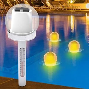 Pyle Floating Pool Thermometer with Solar Powered LED Light,Wireless Indoor Outdoor Thermometer for Pool,Auto Light-Up Easy to Read Water Temperature Thermometer for Swimming Pool Bath Hot Tub(Clear)